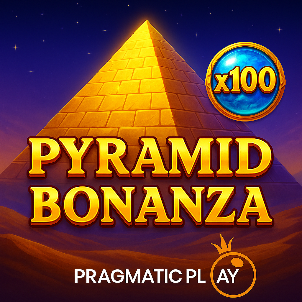 Pyramid Bonanza slot Pragmatic Play bertema Mesir Kuno dengan piramida emas dan ikon multiplier x100.